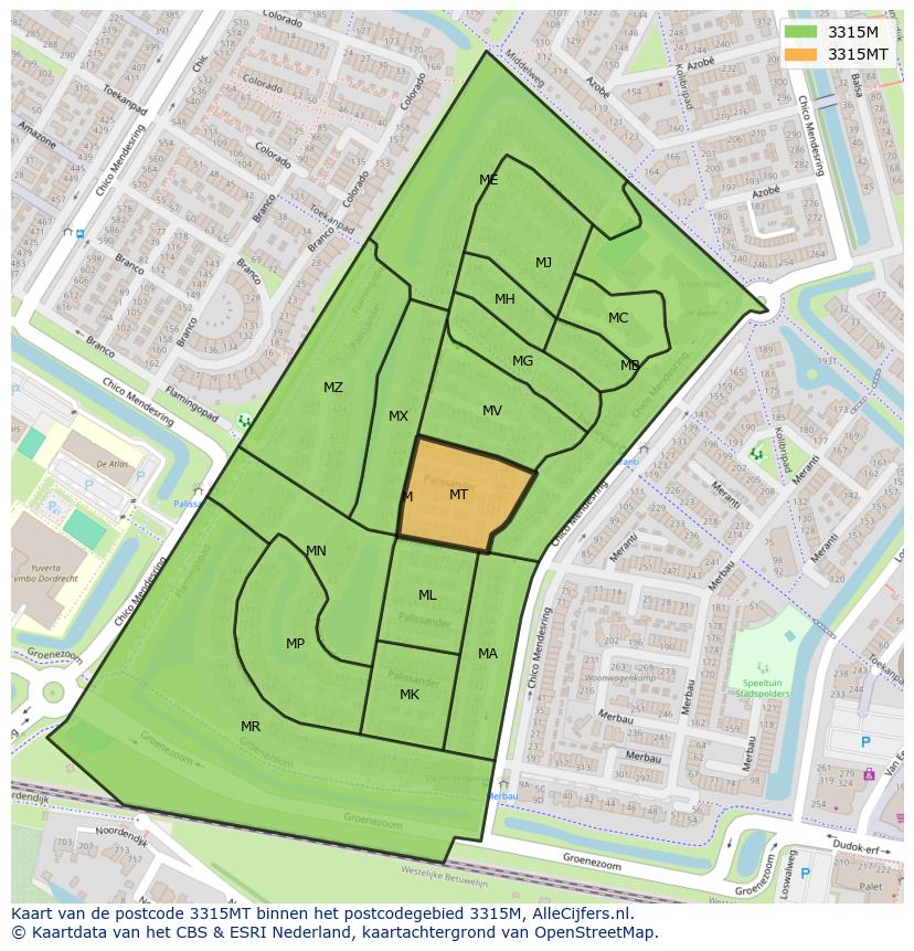 Afbeelding van het postcodegebied 3315 MT op de kaart.