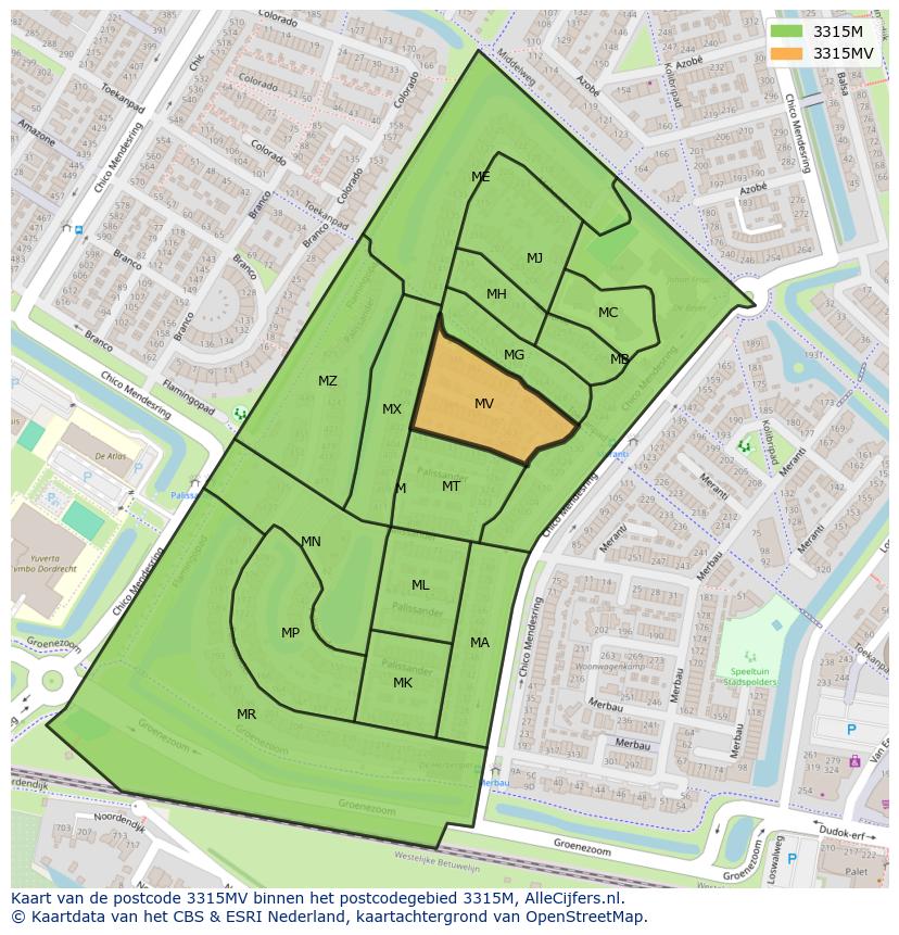 Afbeelding van het postcodegebied 3315 MV op de kaart.