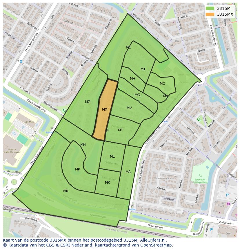 Afbeelding van het postcodegebied 3315 MX op de kaart.