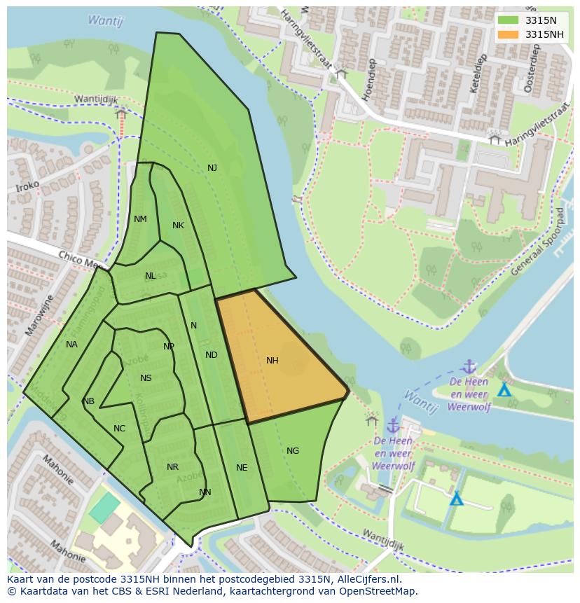 Afbeelding van het postcodegebied 3315 NH op de kaart.