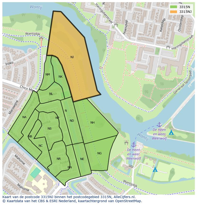 Afbeelding van het postcodegebied 3315 NJ op de kaart.
