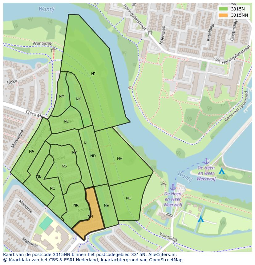 Afbeelding van het postcodegebied 3315 NN op de kaart.