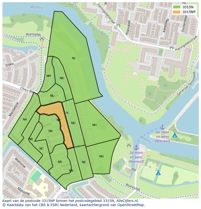 Afbeelding van het postcodegebied 3315 NP op de kaart.