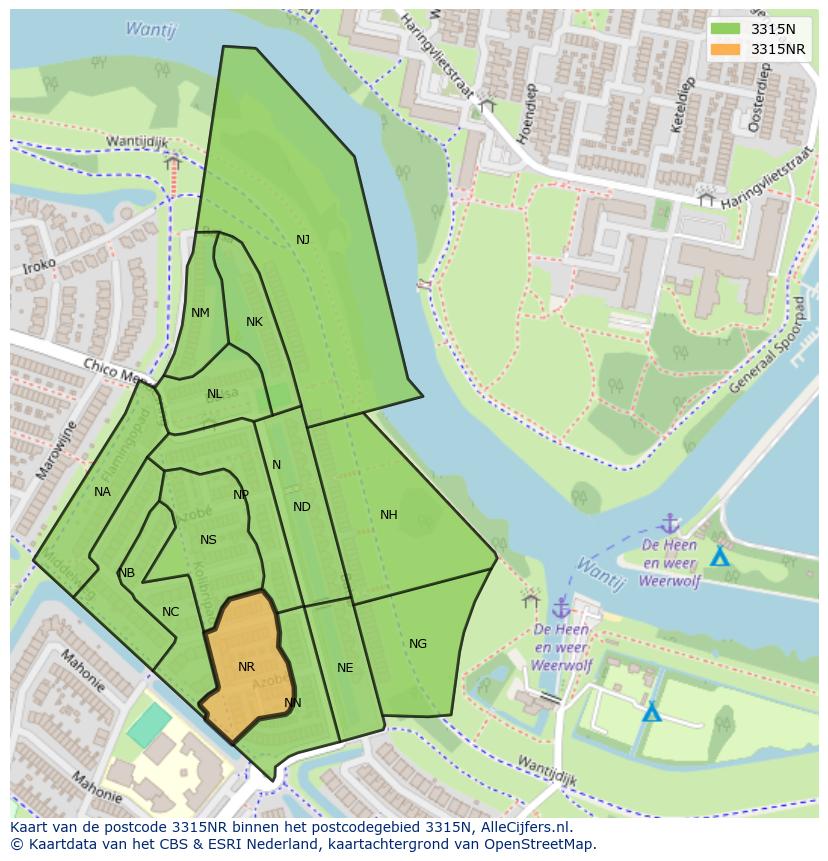 Afbeelding van het postcodegebied 3315 NR op de kaart.