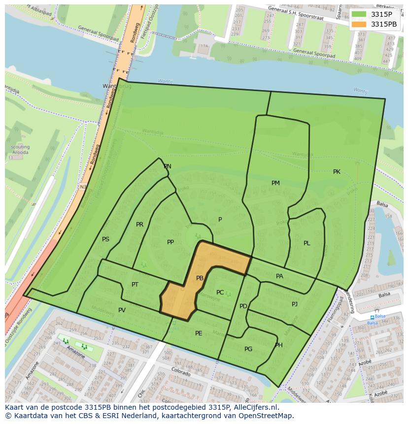 Afbeelding van het postcodegebied 3315 PB op de kaart.