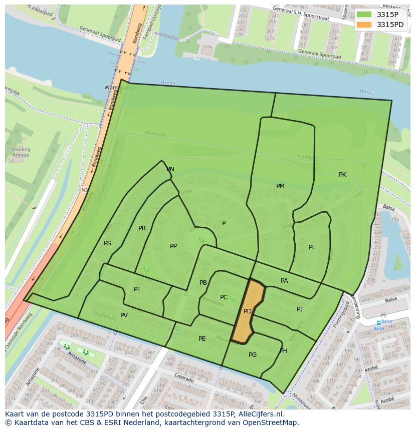 Afbeelding van het postcodegebied 3315 PD op de kaart.