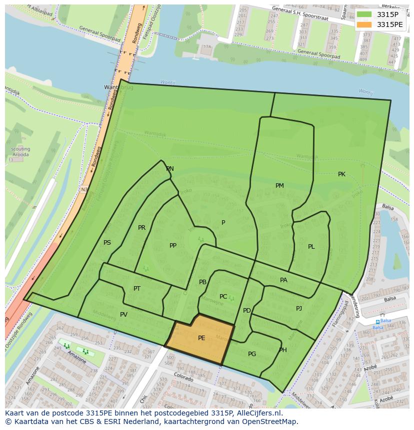 Afbeelding van het postcodegebied 3315 PE op de kaart.