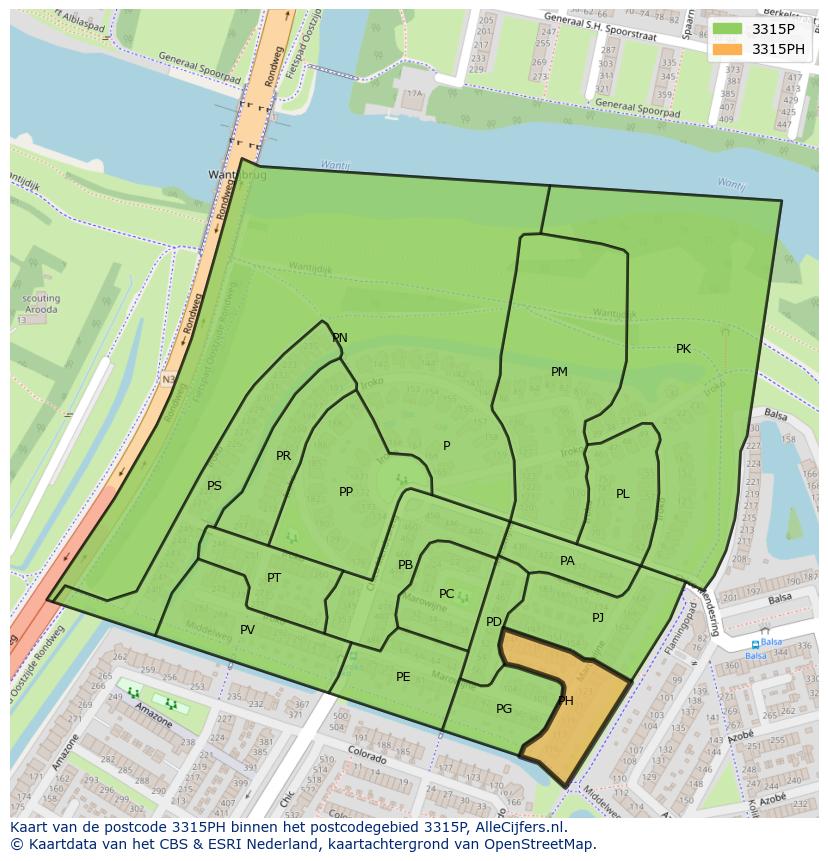 Afbeelding van het postcodegebied 3315 PH op de kaart.