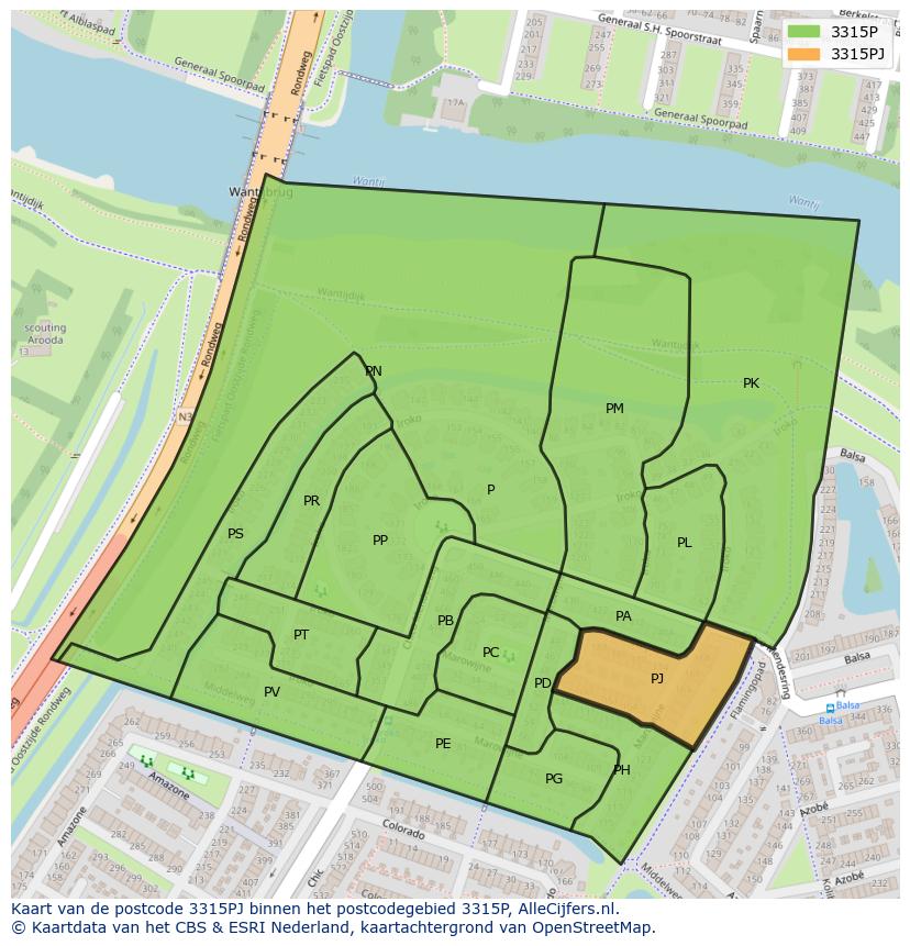 Afbeelding van het postcodegebied 3315 PJ op de kaart.