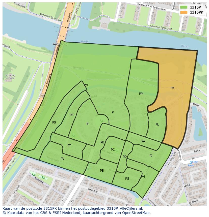 Afbeelding van het postcodegebied 3315 PK op de kaart.
