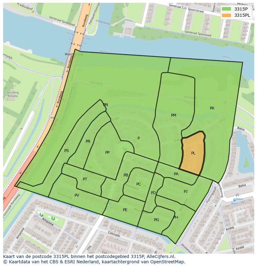 Afbeelding van het postcodegebied 3315 PL op de kaart.