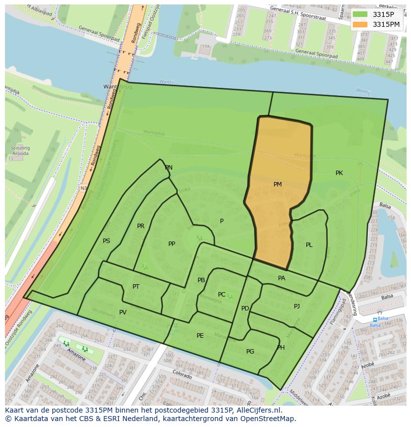 Afbeelding van het postcodegebied 3315 PM op de kaart.