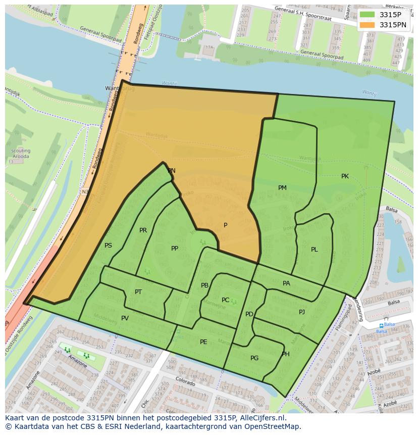 Afbeelding van het postcodegebied 3315 PN op de kaart.