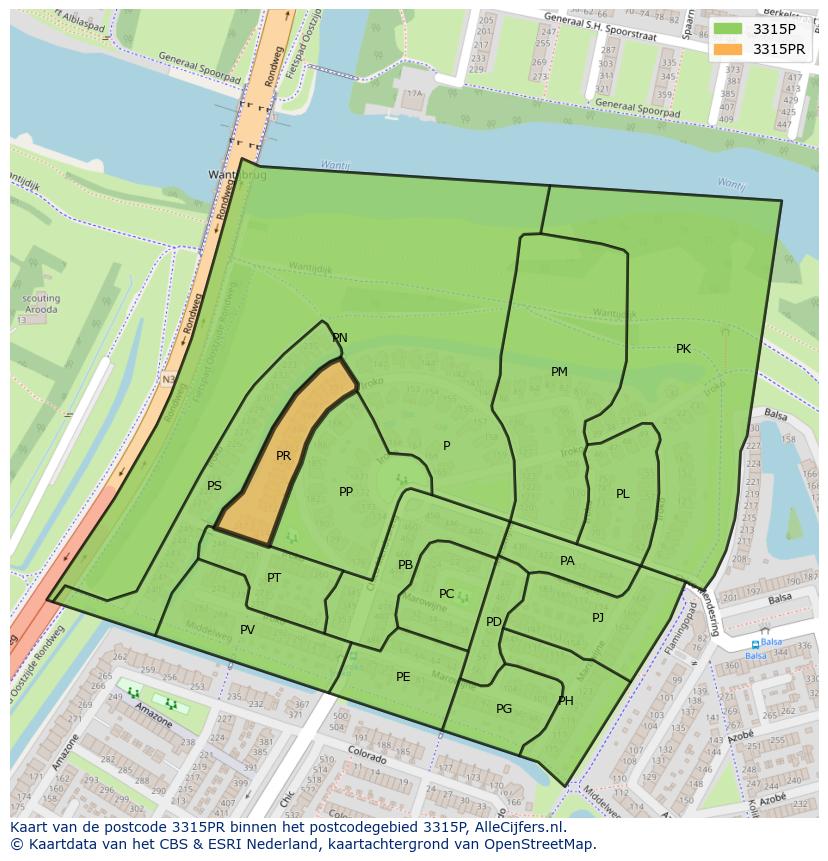 Afbeelding van het postcodegebied 3315 PR op de kaart.