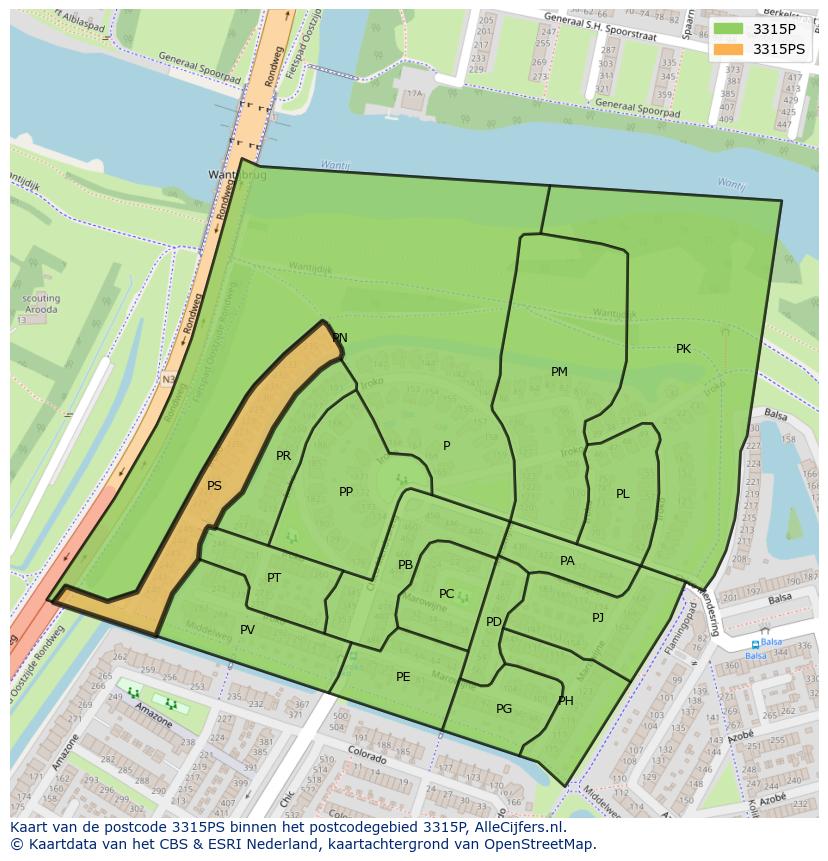 Afbeelding van het postcodegebied 3315 PS op de kaart.