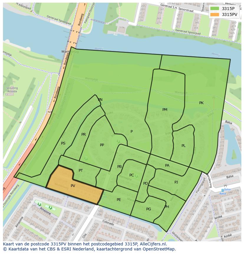 Afbeelding van het postcodegebied 3315 PV op de kaart.