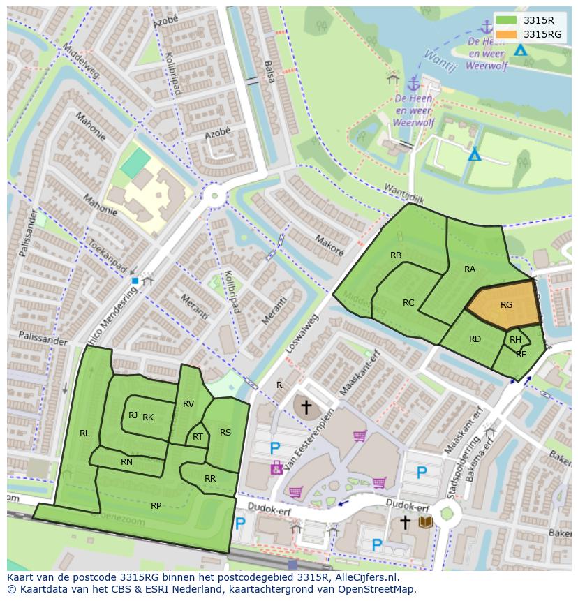 Afbeelding van het postcodegebied 3315 RG op de kaart.