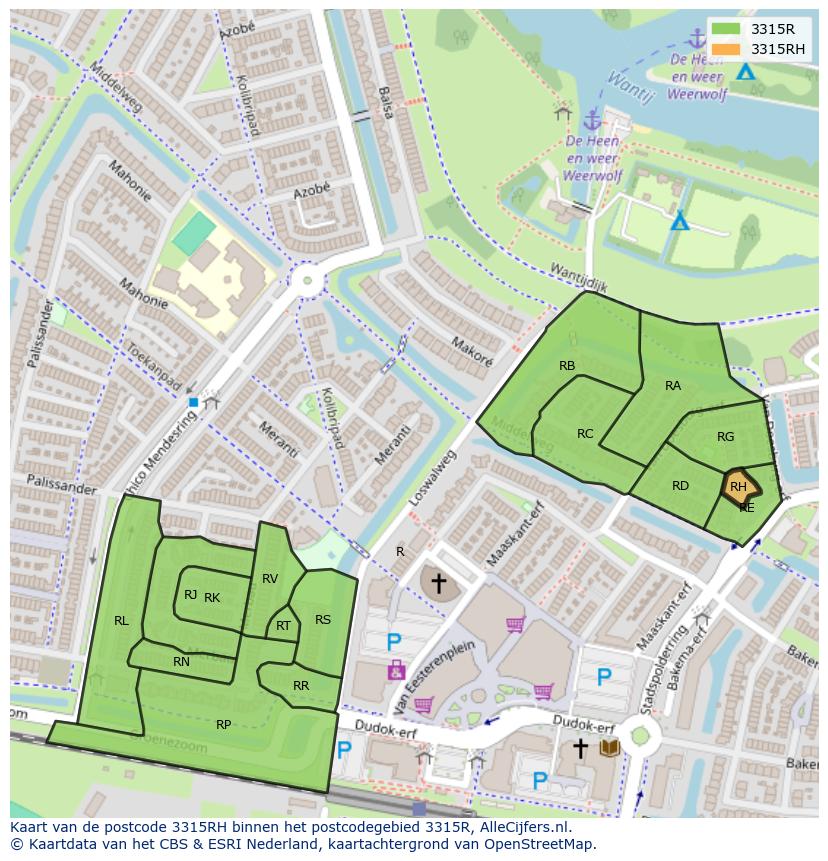 Afbeelding van het postcodegebied 3315 RH op de kaart.