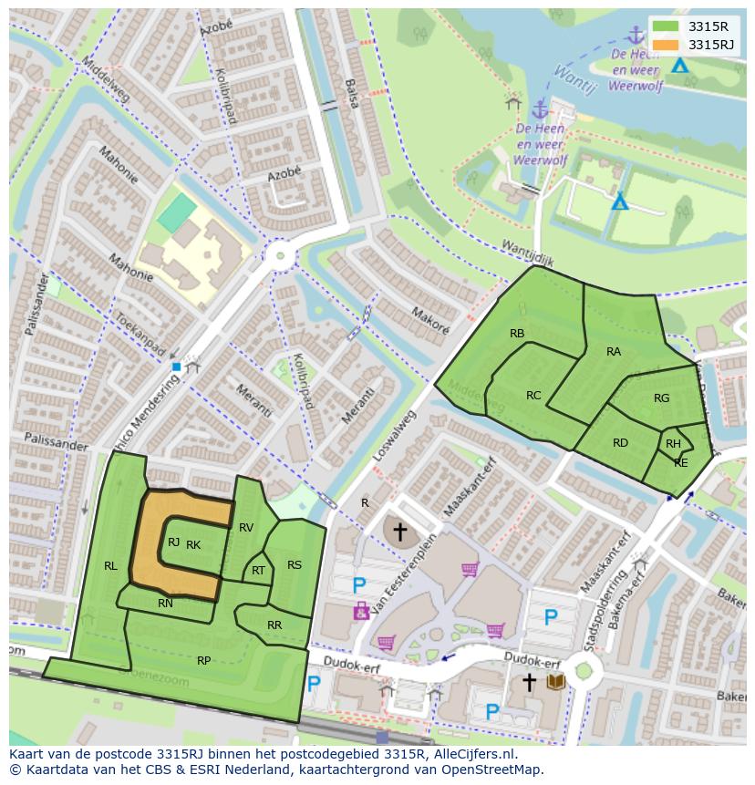 Afbeelding van het postcodegebied 3315 RJ op de kaart.