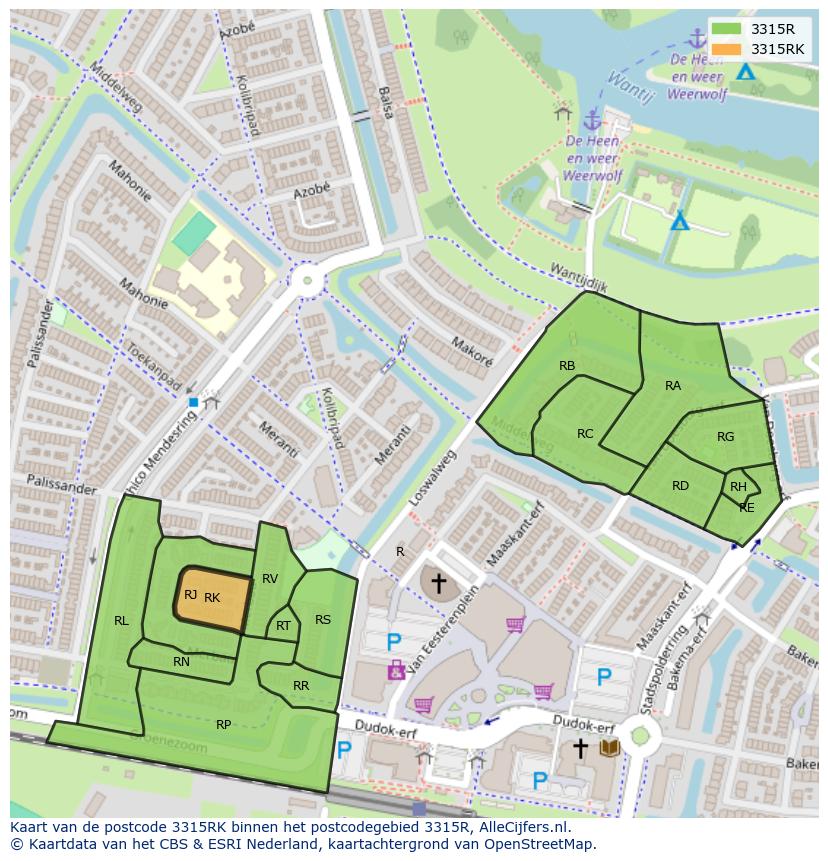 Afbeelding van het postcodegebied 3315 RK op de kaart.