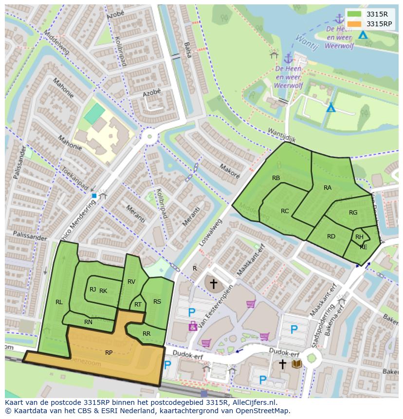 Afbeelding van het postcodegebied 3315 RP op de kaart.
