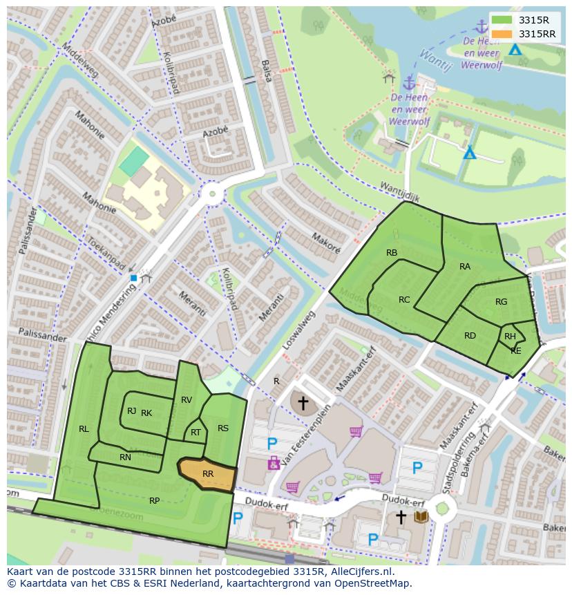 Afbeelding van het postcodegebied 3315 RR op de kaart.