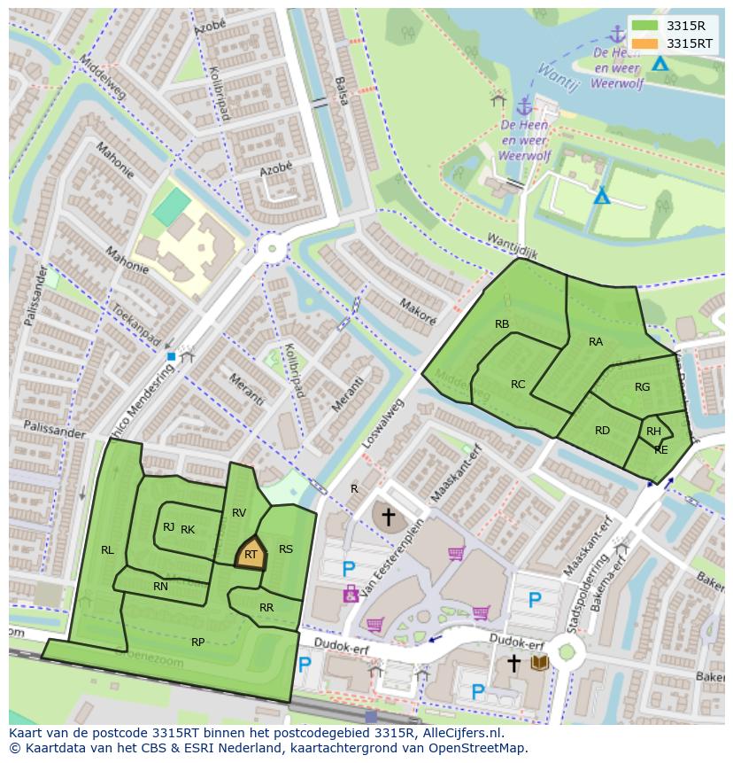 Afbeelding van het postcodegebied 3315 RT op de kaart.