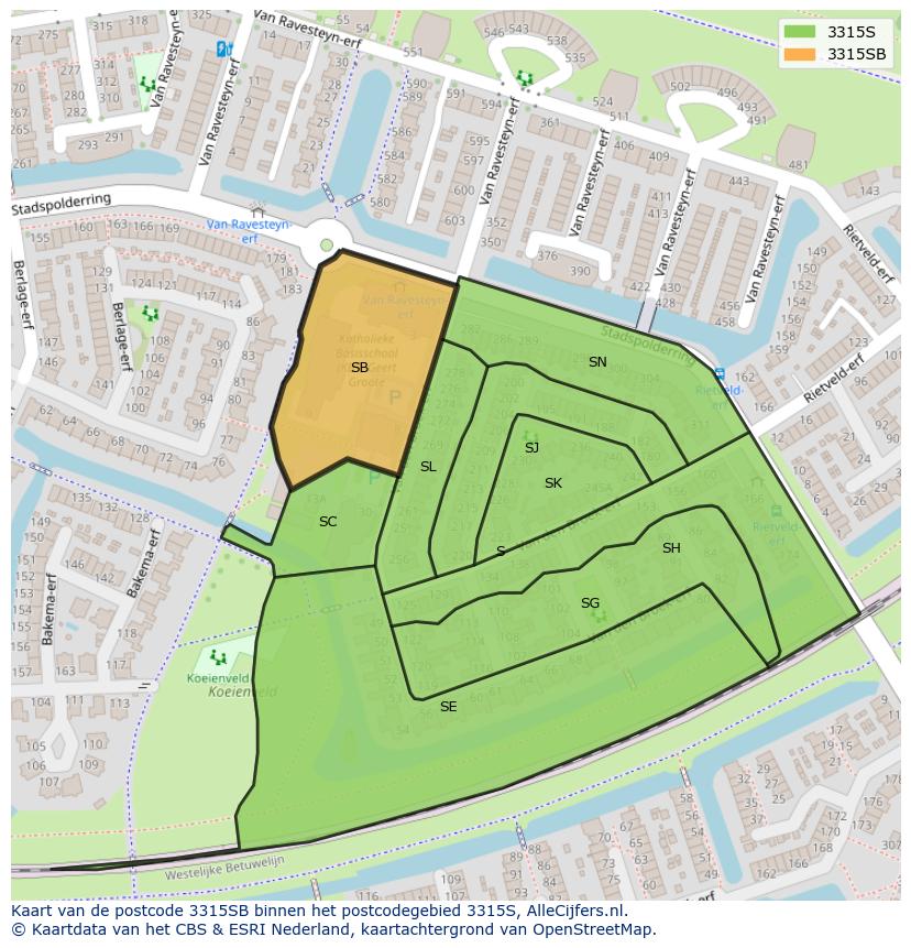 Afbeelding van het postcodegebied 3315 SB op de kaart.