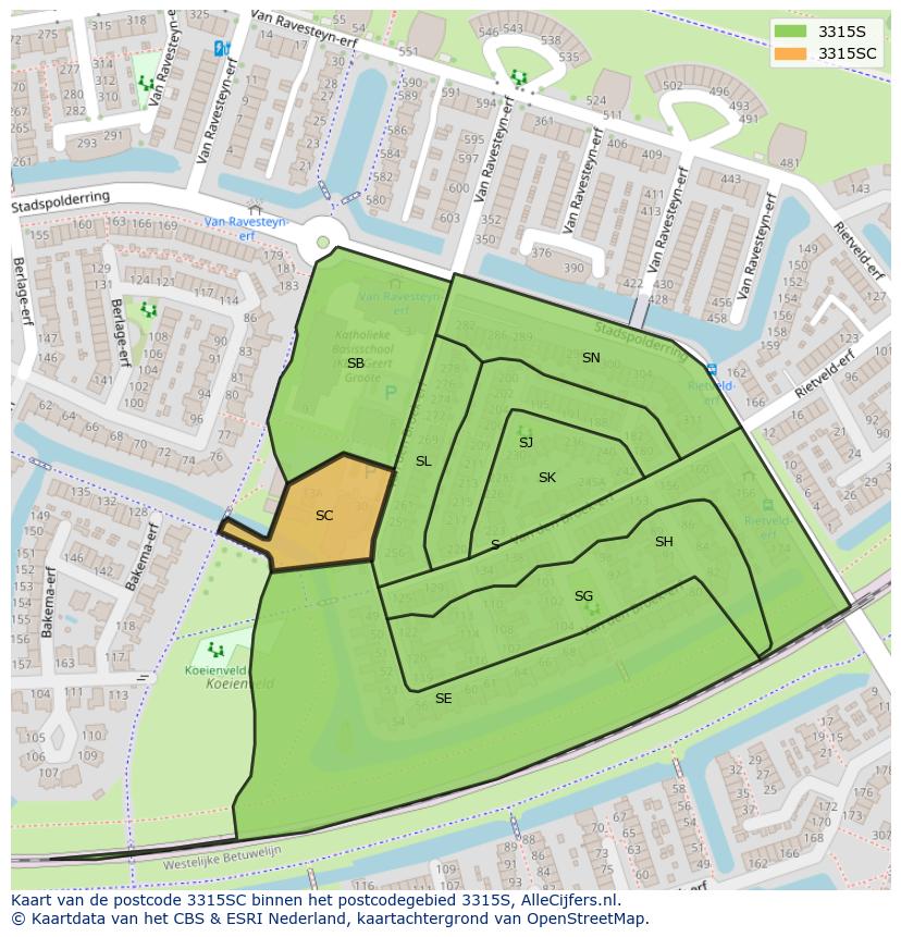 Afbeelding van het postcodegebied 3315 SC op de kaart.