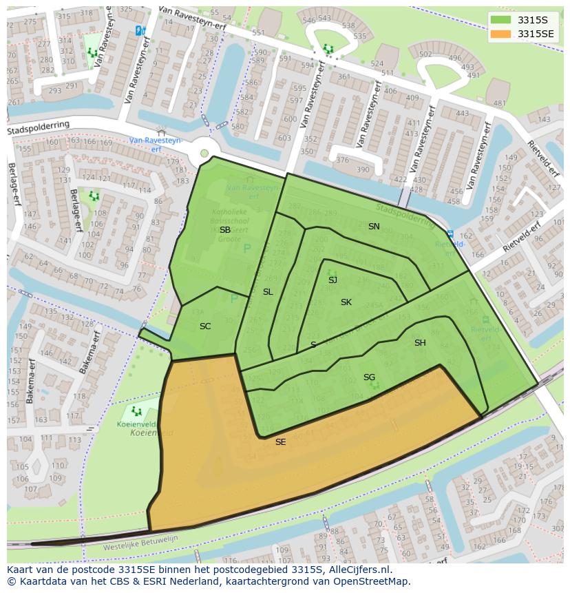 Afbeelding van het postcodegebied 3315 SE op de kaart.