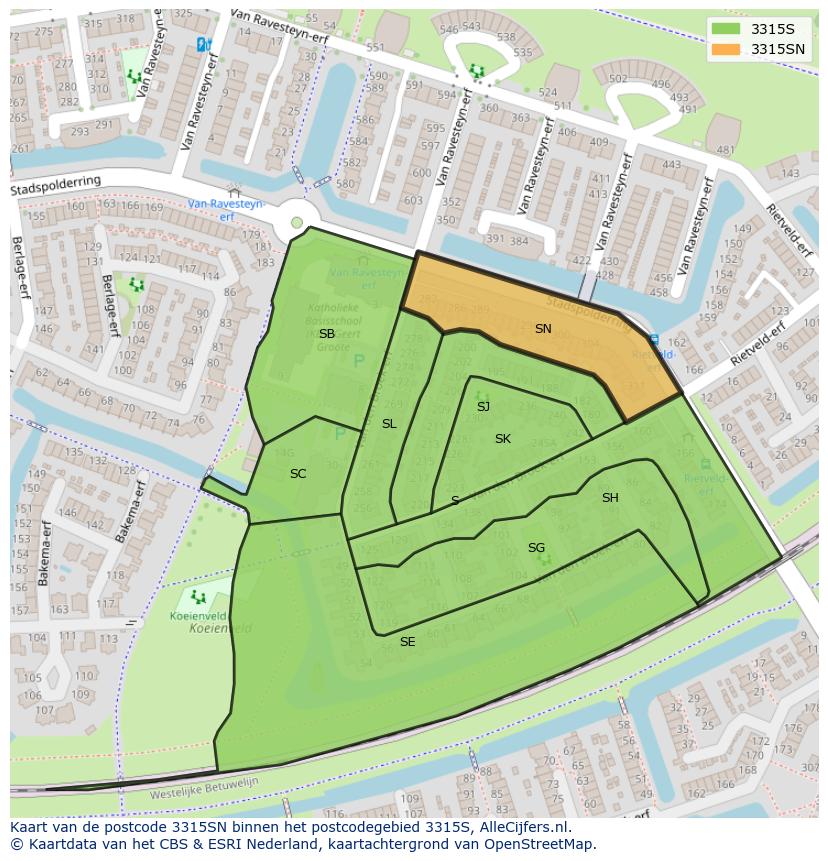 Afbeelding van het postcodegebied 3315 SN op de kaart.