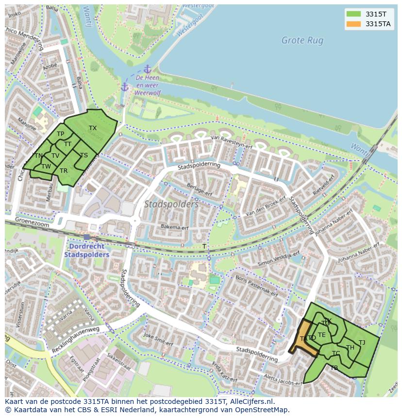 Afbeelding van het postcodegebied 3315 TA op de kaart.