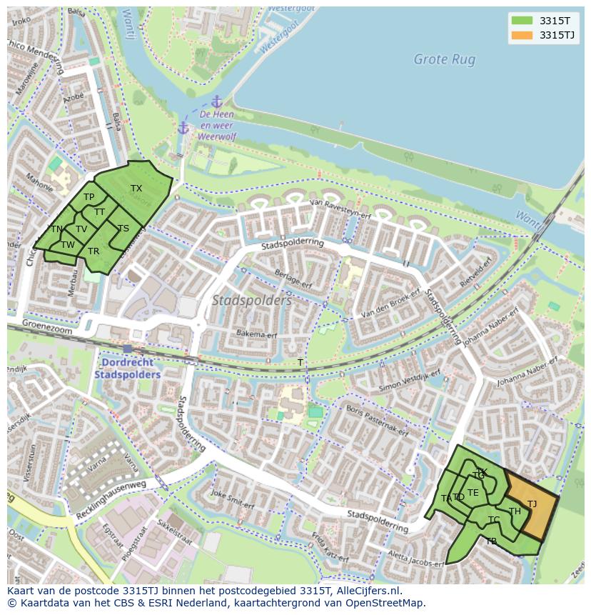 Afbeelding van het postcodegebied 3315 TJ op de kaart.