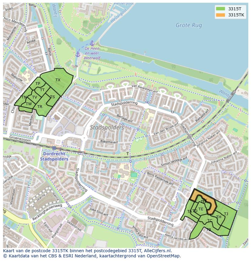 Afbeelding van het postcodegebied 3315 TK op de kaart.