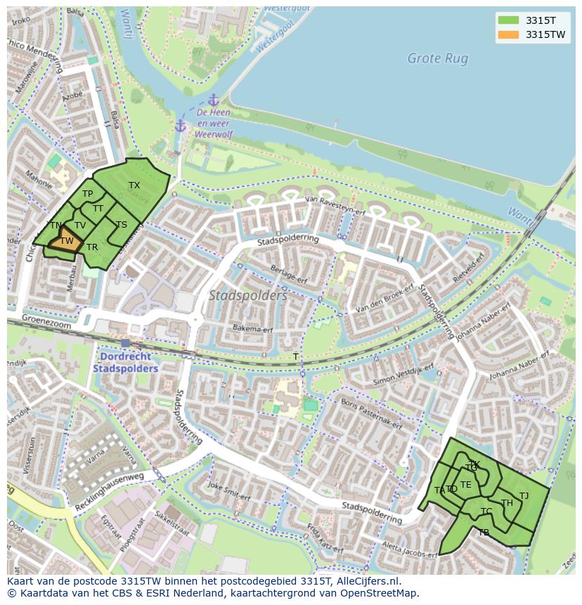 Afbeelding van het postcodegebied 3315 TW op de kaart.