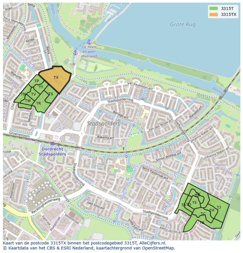 Afbeelding van het postcodegebied 3315 TX op de kaart.