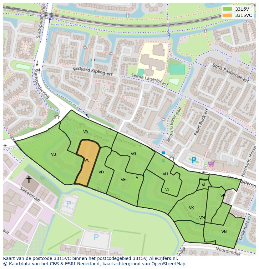 Afbeelding van het postcodegebied 3315 VC op de kaart.