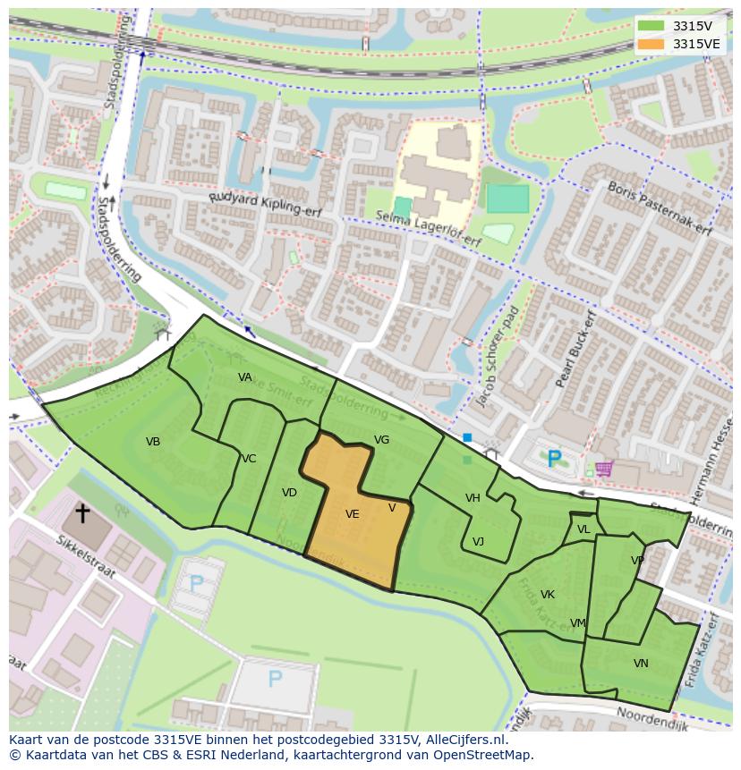 Afbeelding van het postcodegebied 3315 VE op de kaart.