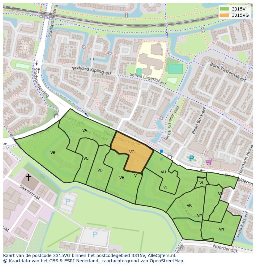 Afbeelding van het postcodegebied 3315 VG op de kaart.