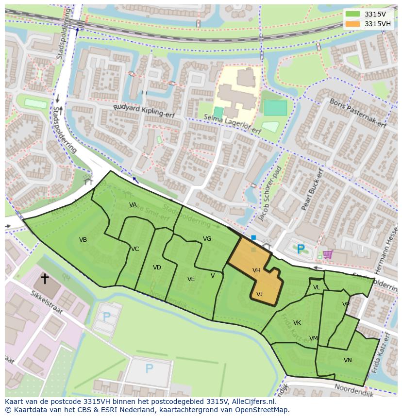 Afbeelding van het postcodegebied 3315 VH op de kaart.