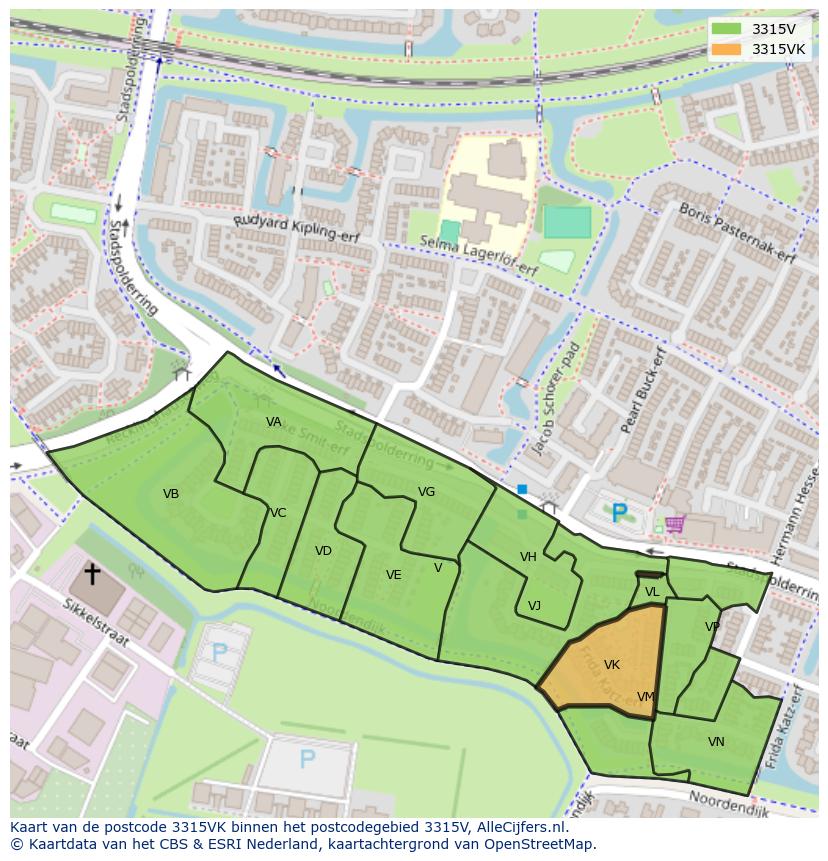 Afbeelding van het postcodegebied 3315 VK op de kaart.