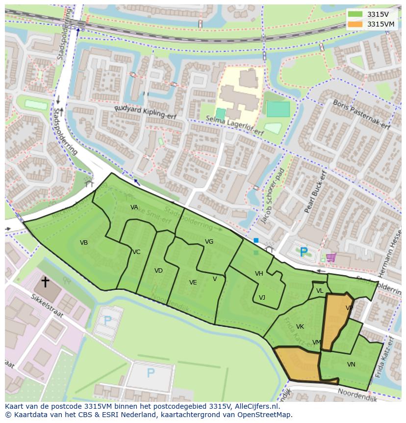 Afbeelding van het postcodegebied 3315 VM op de kaart.
