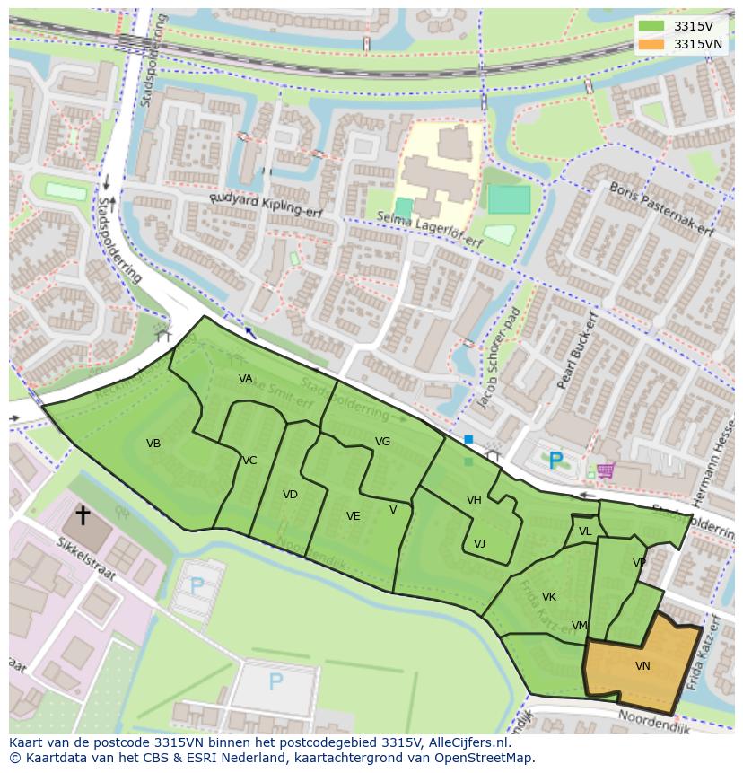 Afbeelding van het postcodegebied 3315 VN op de kaart.