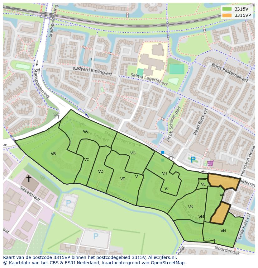 Afbeelding van het postcodegebied 3315 VP op de kaart.