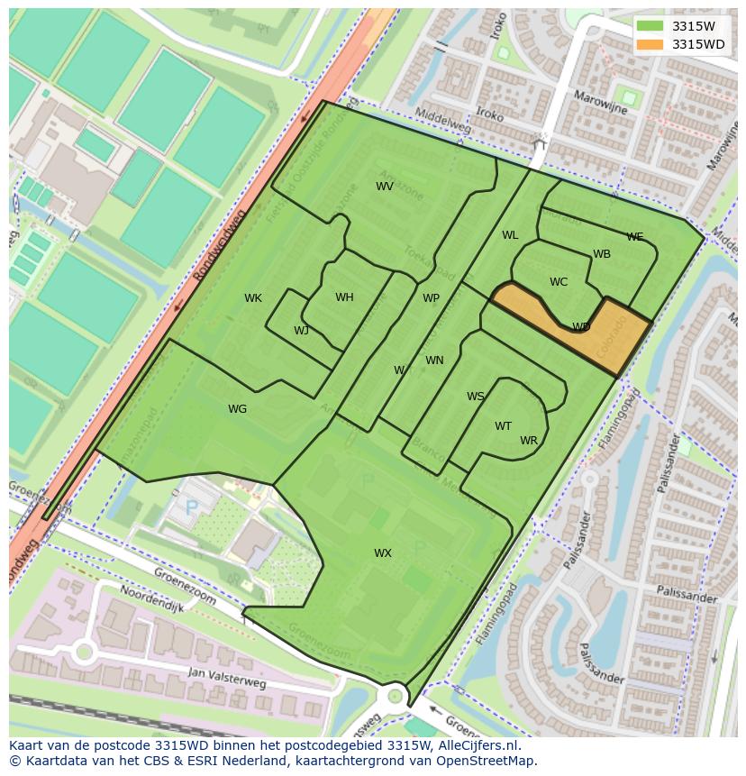 Afbeelding van het postcodegebied 3315 WD op de kaart.
