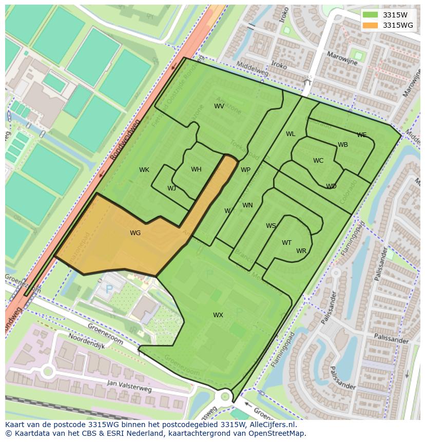 Afbeelding van het postcodegebied 3315 WG op de kaart.