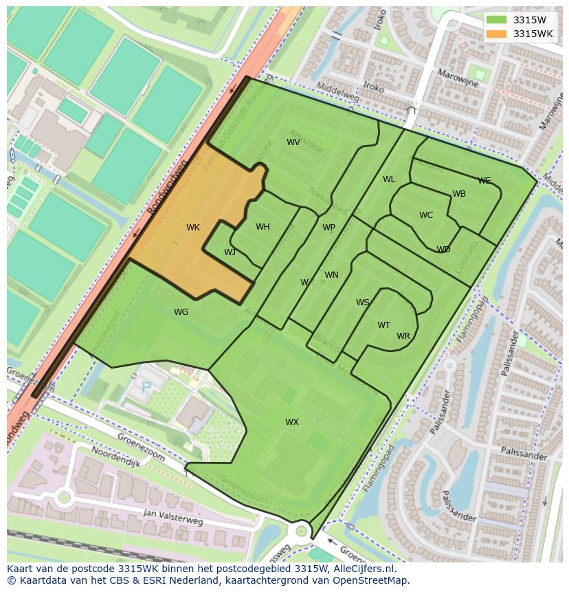 Afbeelding van het postcodegebied 3315 WK op de kaart.