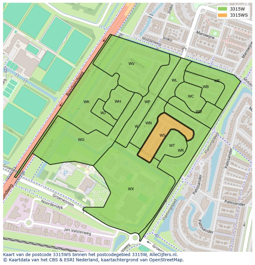 Afbeelding van het postcodegebied 3315 WS op de kaart.
