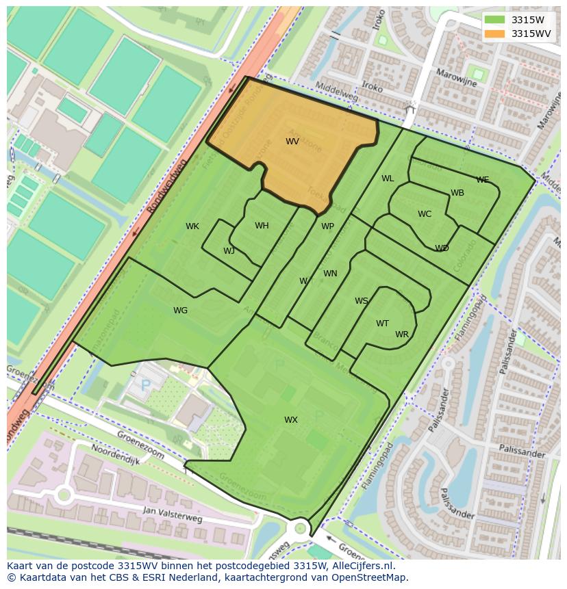 Afbeelding van het postcodegebied 3315 WV op de kaart.