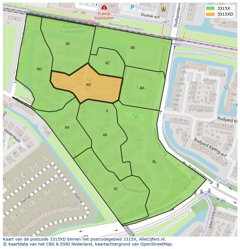 Afbeelding van het postcodegebied 3315 XD op de kaart.